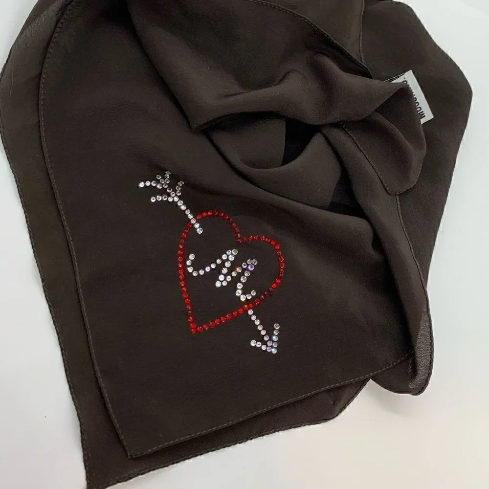 Vintage MOSCHINO Strass Logo Silk Scarf